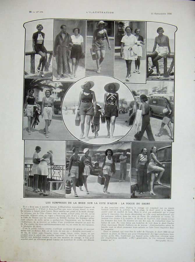 Original Old Vintage Print 1934 France Cote D'Azur Beach Summer Holidays People