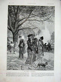 Old Vintage Print 1934 France Summer Scene Ladies Walking Dog Park Trees 20th