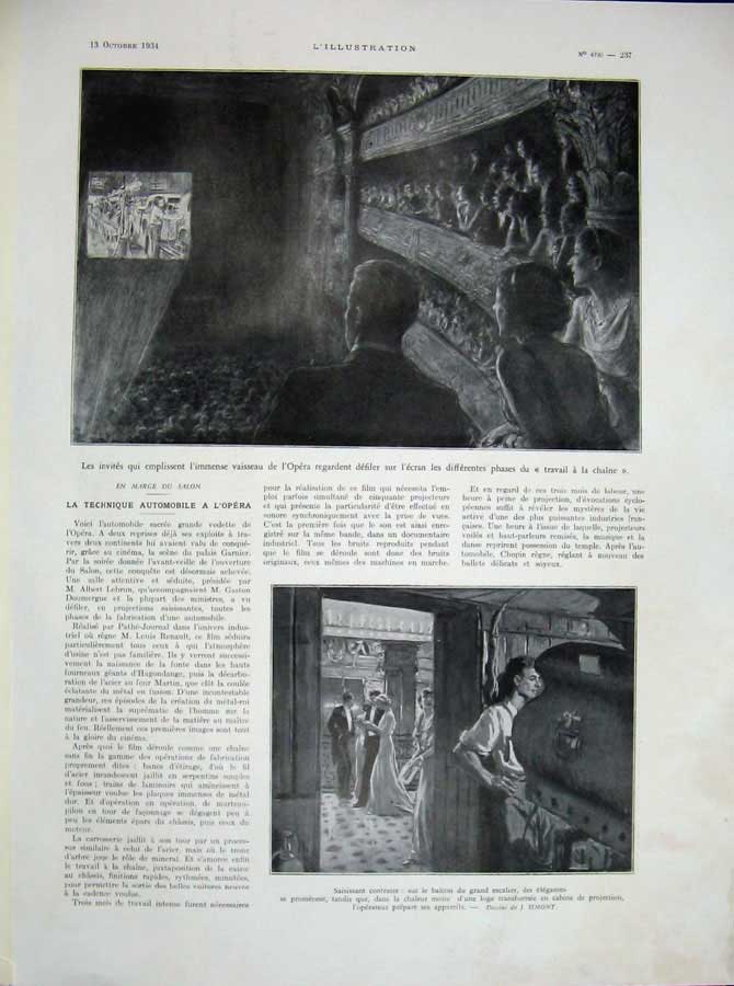 Original Old Vintage Print 1934 France Theatre Opera Stalls People Machinery