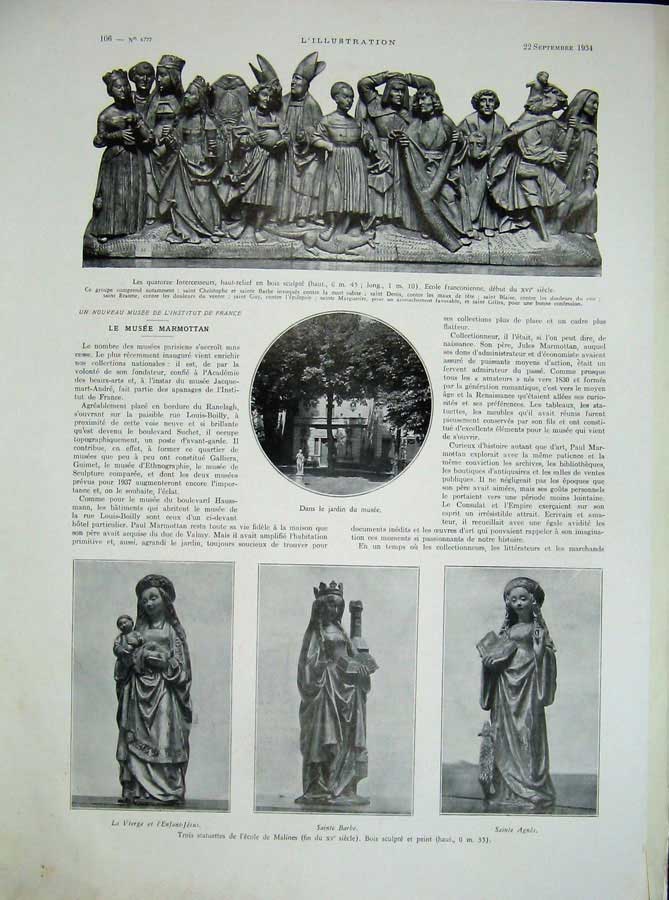Old Vintage Print 1934 France Statues Dans Le Jardin Du Musee Sculpture 20th