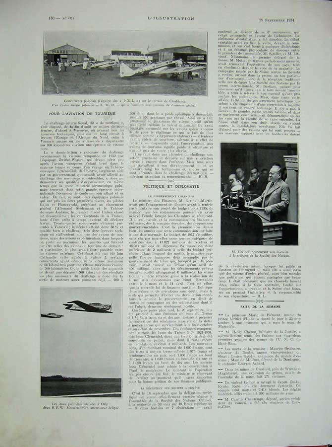 Original Old Vintage Print 1934 Lourdes France Combattants Aeroplane Litvin1
