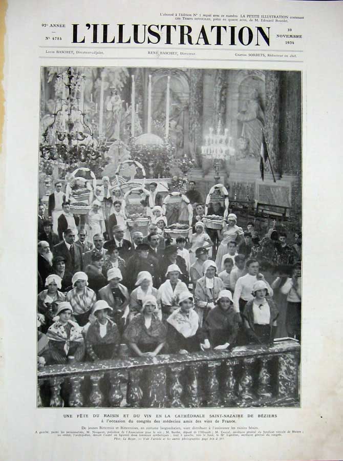 Old Vintage Print 1934 Grand Theatre Versailles Cathedral Saint-Nazaire 20th