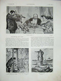 Old Vintage Print 1934 Story Robbery Illustrations Statue Music Romance 20th