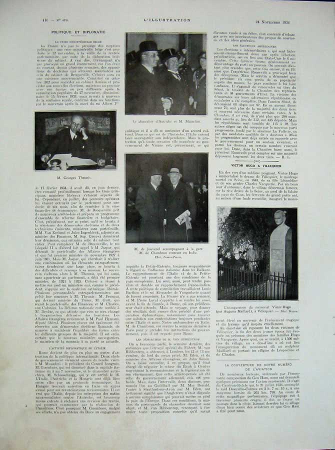 Old Vintage Print 1934 Dans Le Parc Presidence Conseil Musselini Theunis 20th