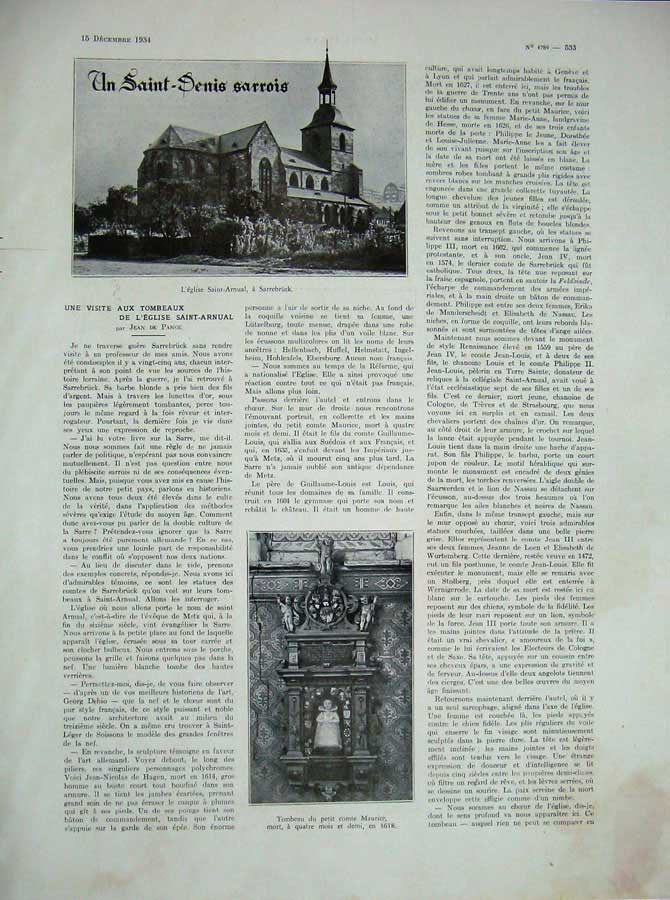 Old Vintage Print 1934 Elisabeth Lorraine Tomb Jean Maurice Sarrebruck 20th