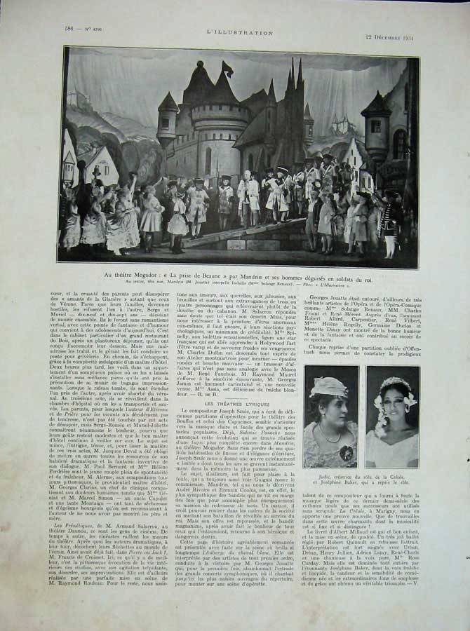 Old Vintage Print 1934 Monument Mochnacki Auxerre Theatre Mogador Judic 20th