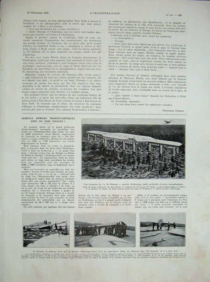 Original Old Vintage Print 1934 War Aeroplane Ascenseur Lanceur Armstrong Pier