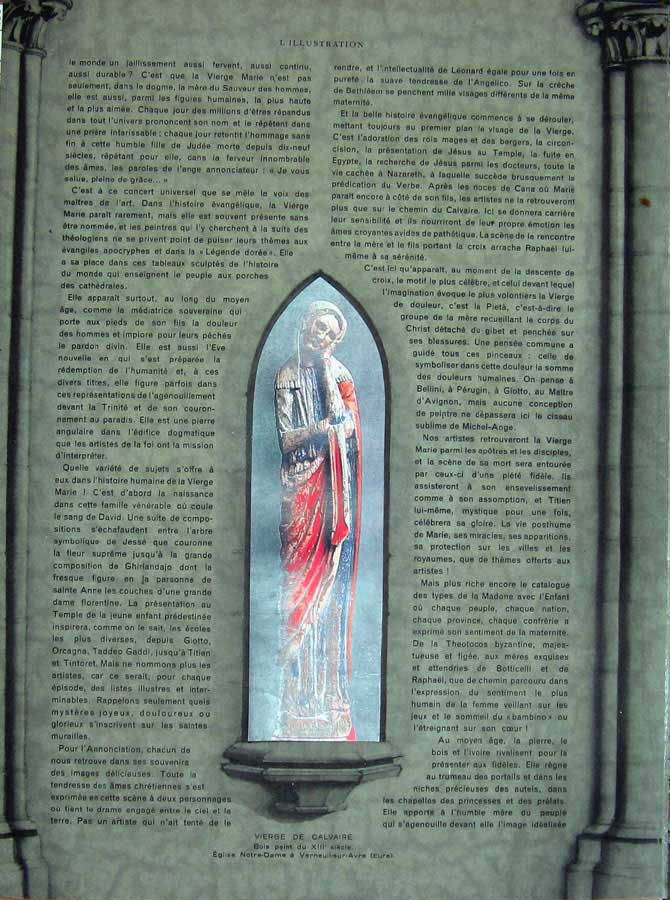 Old Vintage Print 1934 Colour French Statue Vierge Deposition Calvaire 20th