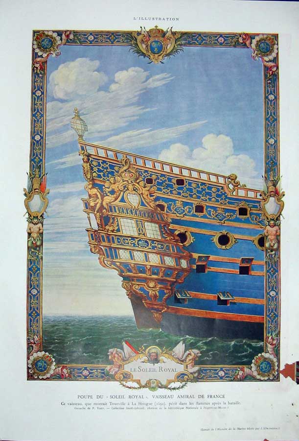 Original Old Vintage Print 1934 Colour French Ship War Submarine Croisiere