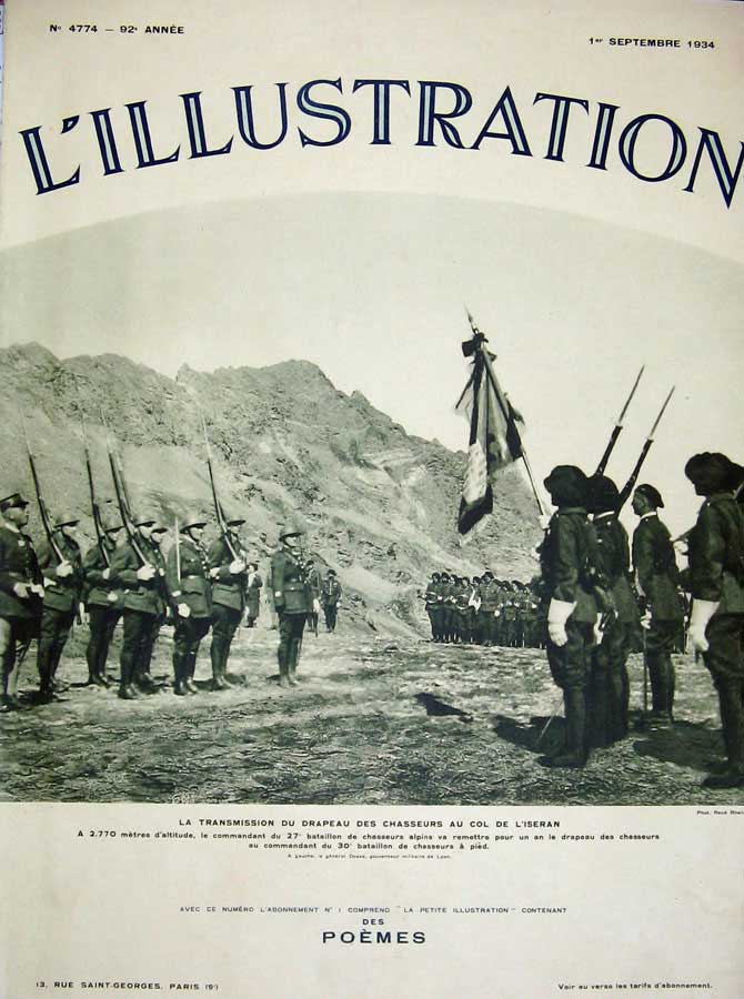 Original Old Vintage Print 1934 France War Siers Drapeau Chasseurs Photograph