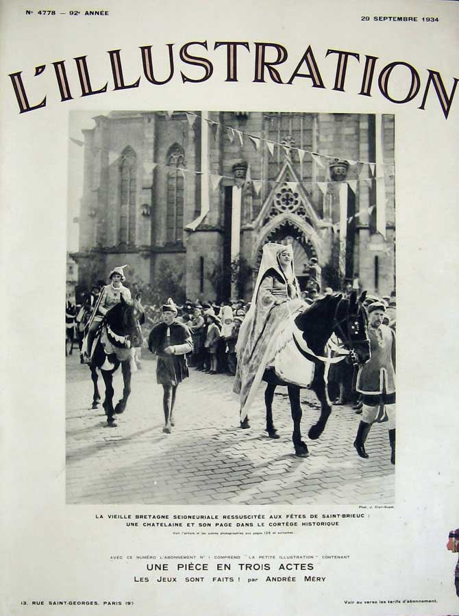 Old Vintage Print 1934 France Street Procession Fete Saint-Brieuc Horse 20th