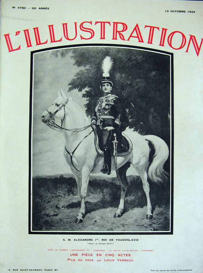 Original Old Vintage Print 1934 Portrait Alexandre Yougoslavie Sier Horse War