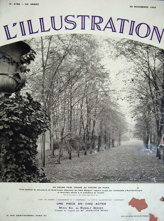 Original Old Vintage Print 1934 French Country Park Centre Paris France Tree