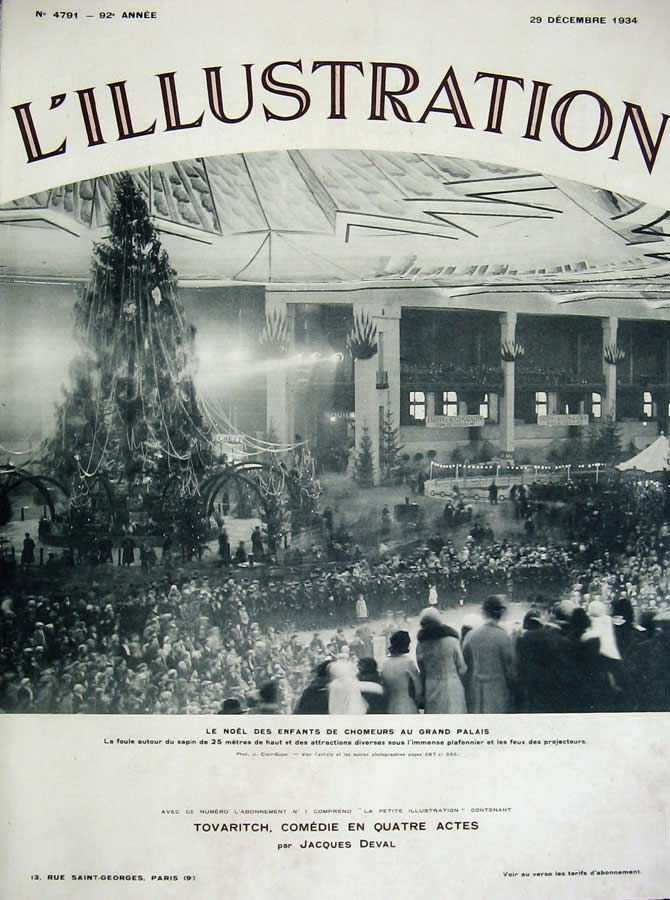 Old Vintage Print 1934 French Christmas Tree Children Party Grand Palais 20th