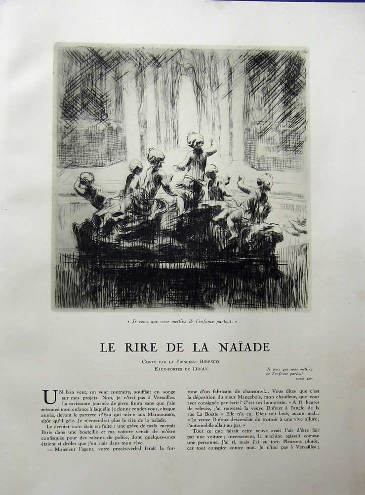 Old Vintage Print 1934 French Story Le Rire De La Naiade Bibesco Drian 20th