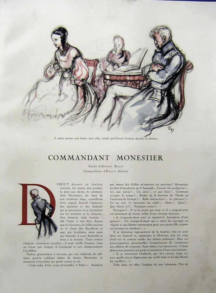 Old Vintage Print 1934 Commandant Monestier French Story Dufour Bailly 20th