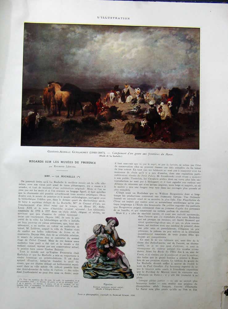 Old Vintage Print 1934 Gustvae-Achille Guillaumet French Musee Rochelle 20th