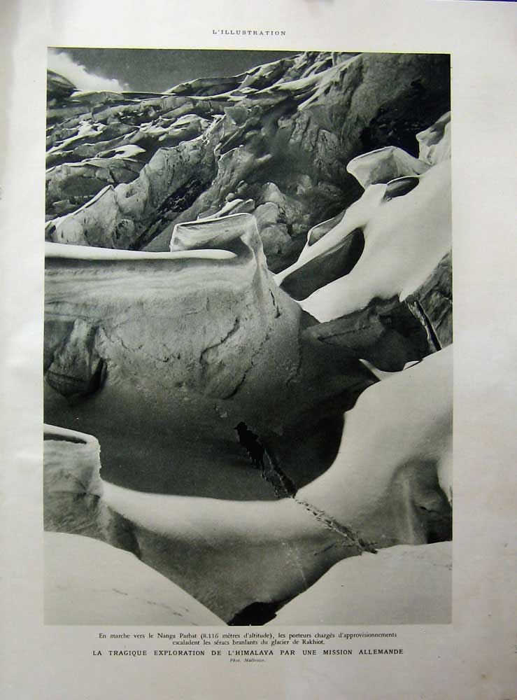 Antique Old Print 1934 Himalaya Mountains Snow Rakhoit Tomb Drexel France 20th