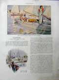 Antique Old Print 1934 Yachting France Boats Holiday Gabriel Hanot Colour 20th