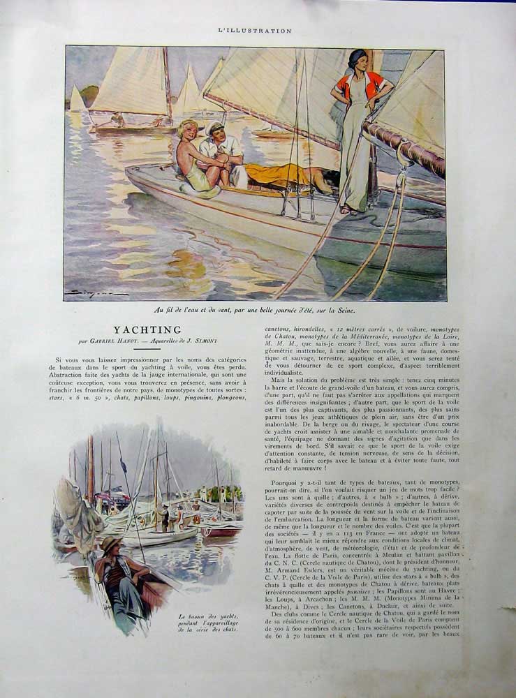 Antique Old Print 1934 Yachting France Boats Holiday Gabriel Hanot Colour 20th