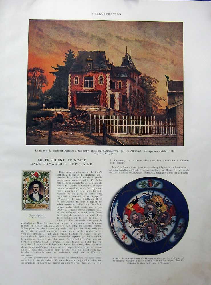 Old Vintage Print 1934 House Poincare Sampigny President France Postales 20th