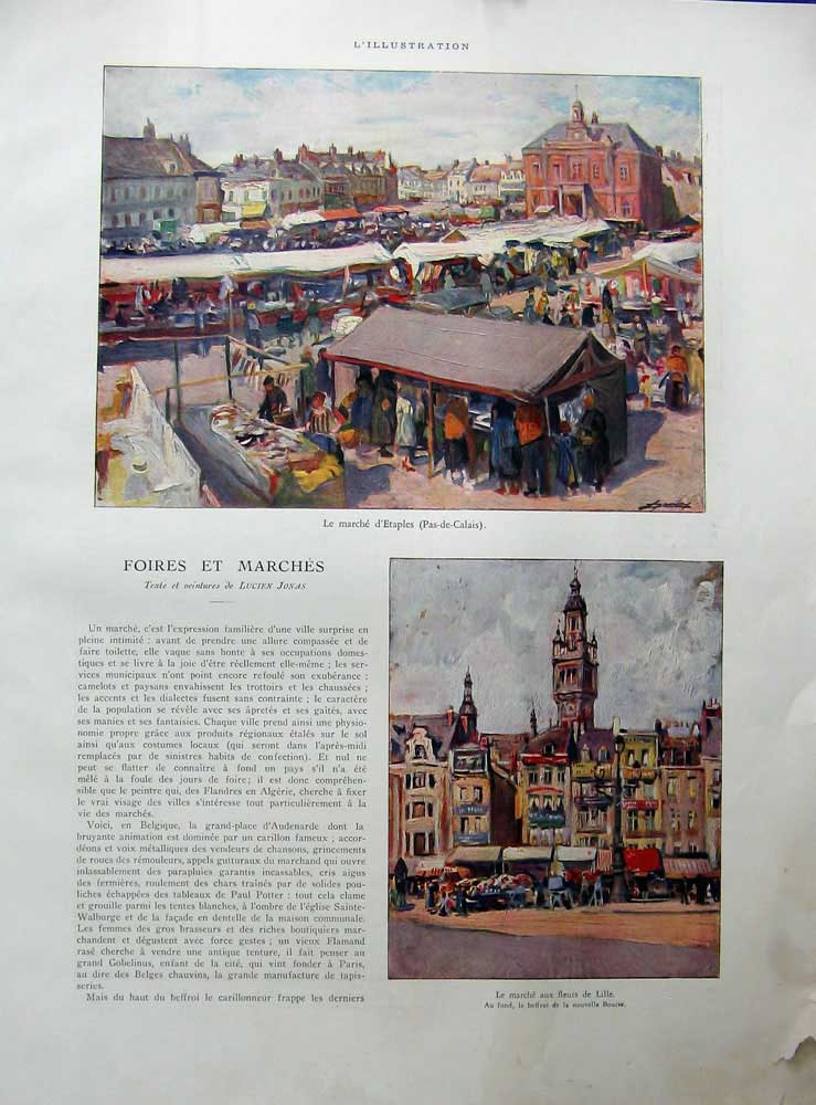 Antique Old Print 1934 Pas-De-Calais Lille Meton France Montreuil-Sur-Mer 20th
