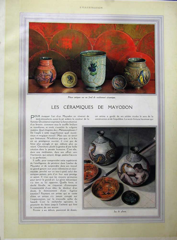 Old Vintage Print 1934 Ceramiques De Maydon Potery Mythologique Plates 20th