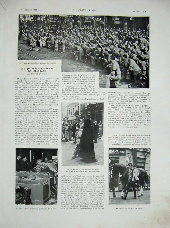 Original Old Vintage Print 1934 France War Siers Horse Funeral Train Royalty