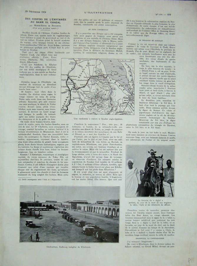 Old Vintage Print 1934 French Newspaper War Khartoum Soudan Boat River 20th