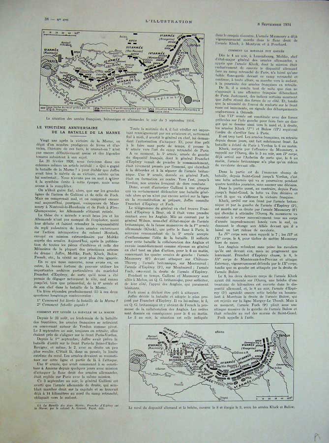 Old Vintage Print 1934 French Newspaper War Map Hospital Tent Aeroplane 20th