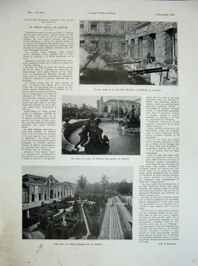 Old Vintage Print 1934 Chateau Epargnee France Robillion Palais Queluz 20th