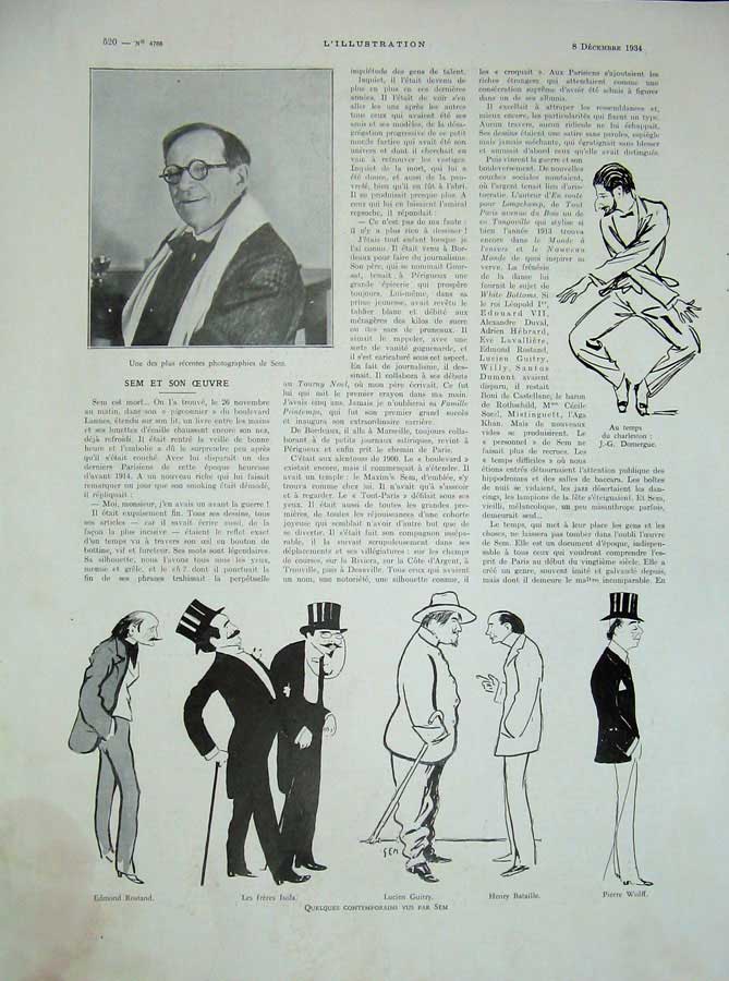 Old Vintage Print 1934 French Cartoons Guitry Bataille Sem Bath Rostand 20th