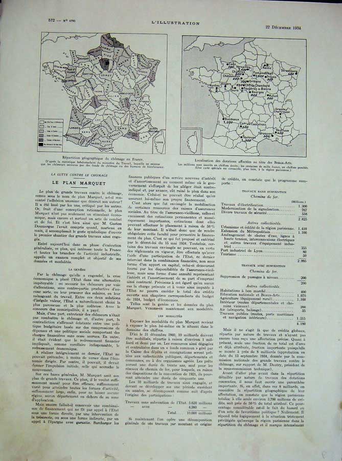 Old Vintage Print 1934 Map France St Denis Population French Newspaper 20th