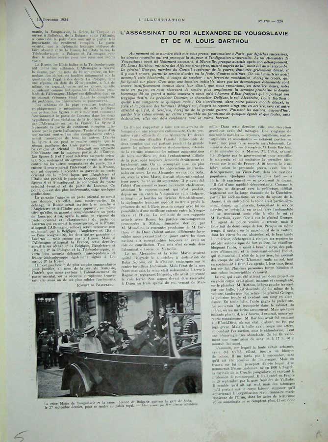 Old Vintage Print 1934 French Newspaper Marie Motor Car Assassin Croate 20th