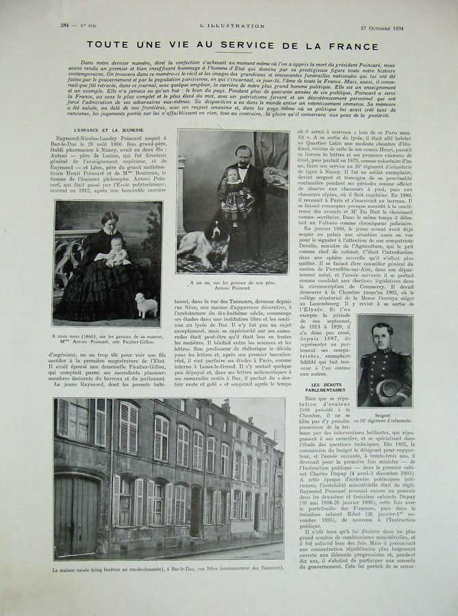 Original Old Vintage Print 1934 France Poincare Maison Natale Trente-Cinq War
