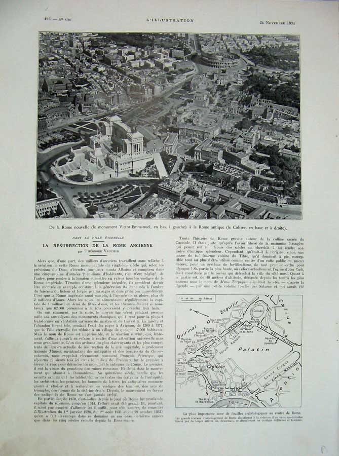 Antique Old Print 1934 Rome Plan Victor-Emmanuel Murailles Venus Genitrix 20th