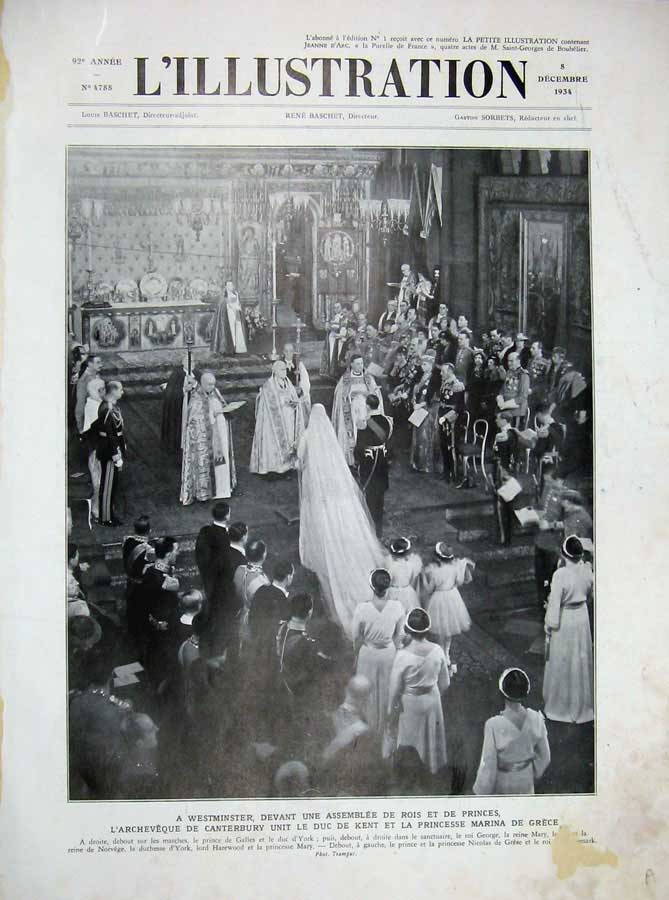 Old Vintage Print 1934 Westminster Princess Marina Wedding Palace Guards 20th