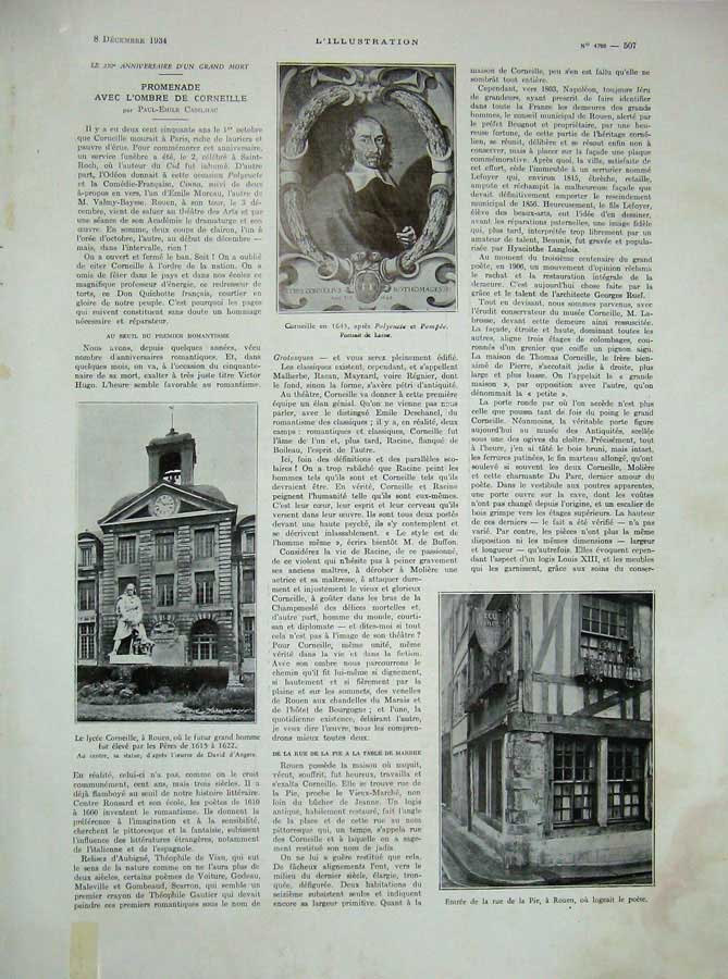 Antique Old Print 1934 Corneille Rouen Pompee Maison Petit-Couronne Music 20th