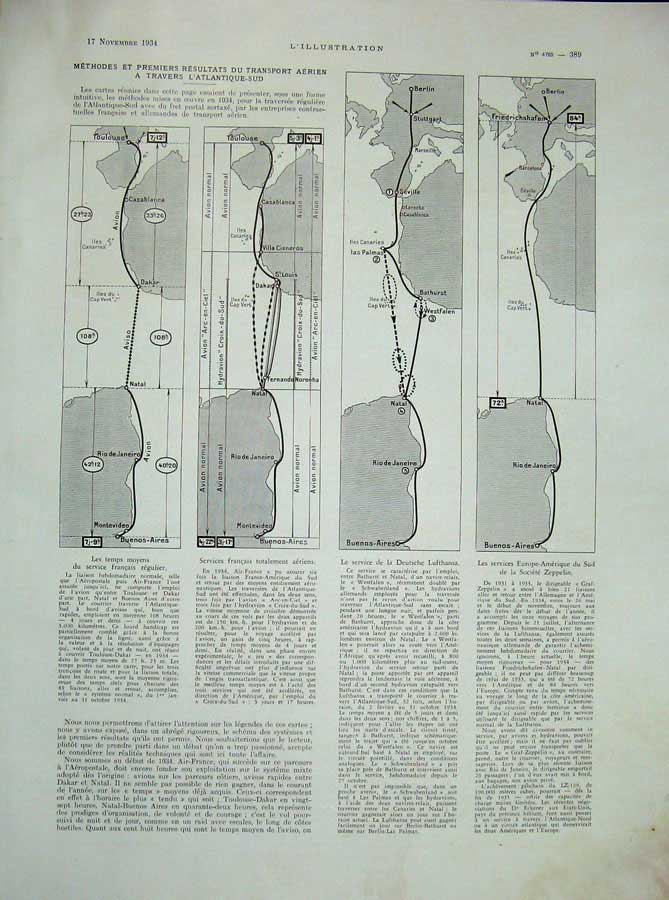 Antique Old Print 1934 Map Service Moyen War Aeroplane Science Soufflerie 20th