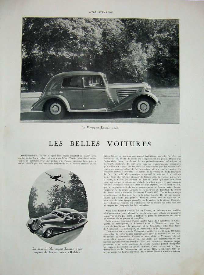 Original Old Vintage Print 1934 Motor Car Renault Dauphine Berliet Cabriolet