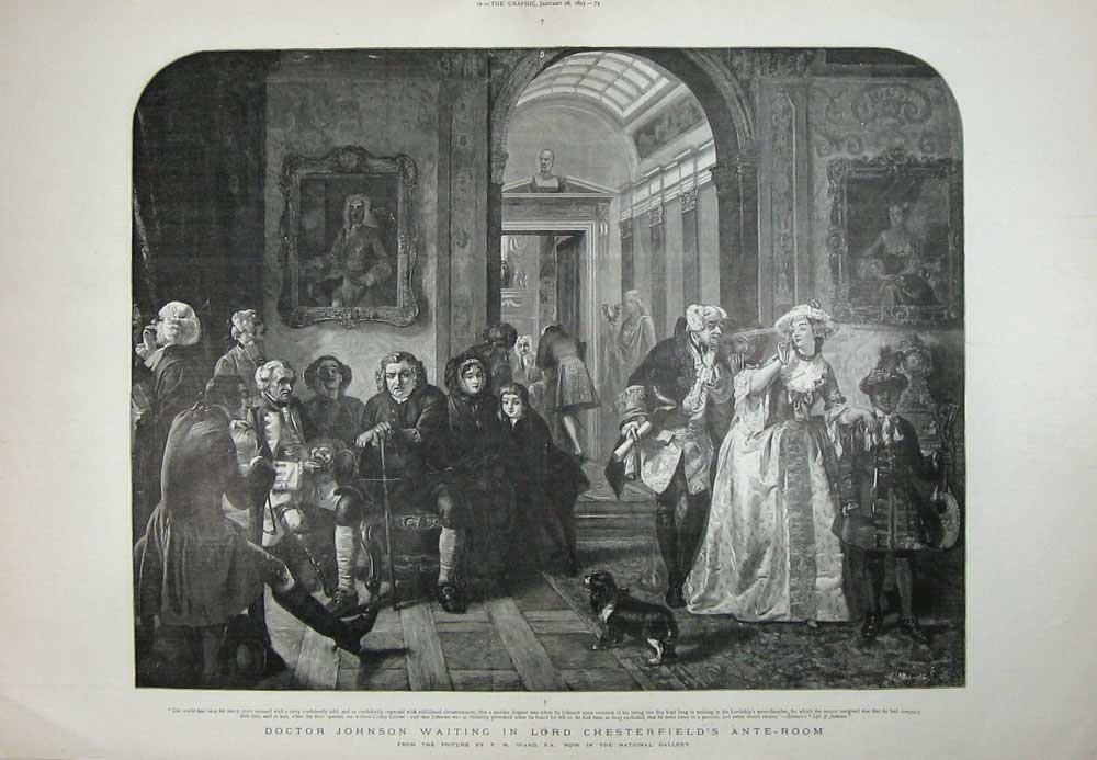 Old Antique Print Doctor Johnson Lord Chesterfield'S Ante-Room 1893 Art 19th