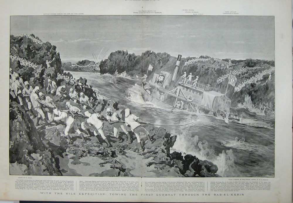 Old Antique Print 1896 Nile Expedition Gun-Boat Bab-El-Kebir Egypt River 19th