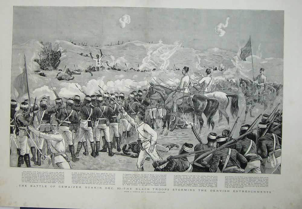 Old Antique Print Battle Gemaizeh 1889 Suakin War Black Troops Dervish 19th