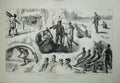 Original Old Antique Print Moose Hunting Canada Sport 1881 Hewer Wood Guns Hut