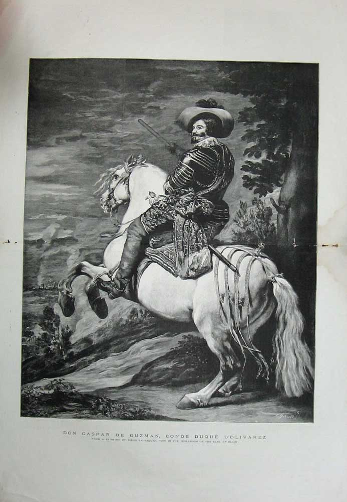 Old Antique Print 1891 Don Gaspar De Guzman Conde Duque D'Olivarez Horse 19th