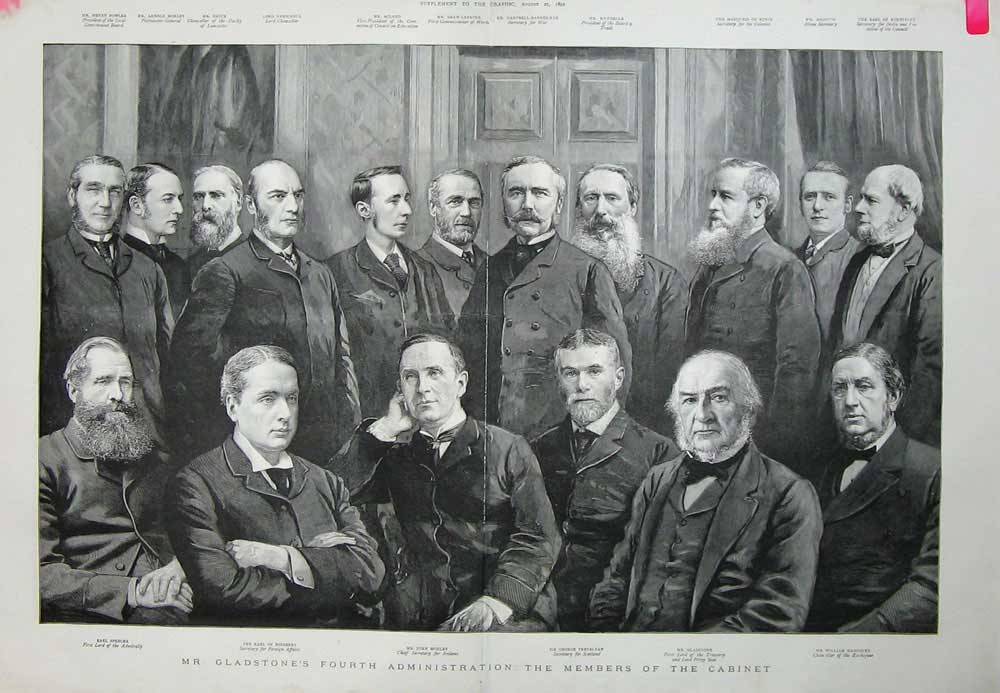 Antique Old Print Gladstone Members Cabinet 1892 Trevelyan Morley Spencer 19th