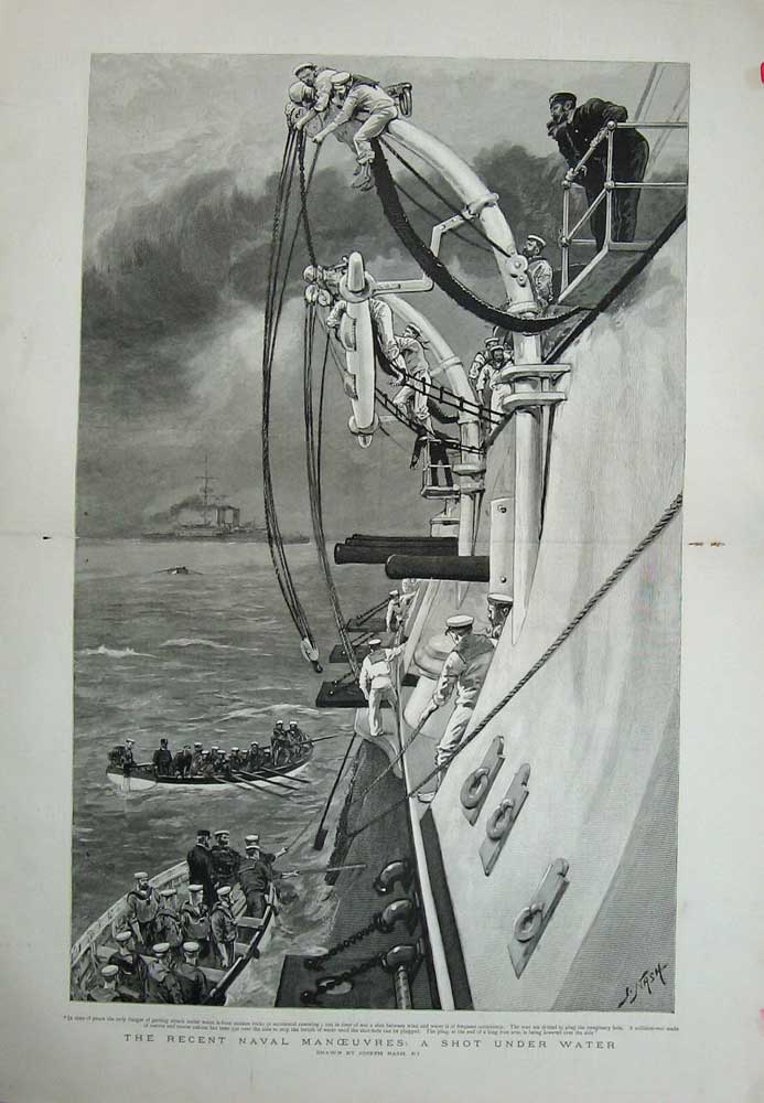 Old Antique Print Naval Manouvres 1892 Sailors Ship Boat War Joseph Nash 19th