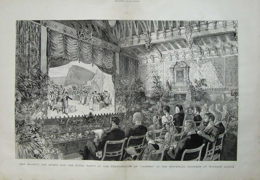 Old Antique Print Queen Royal Party Carmen Waterloo Windsor Castle Art