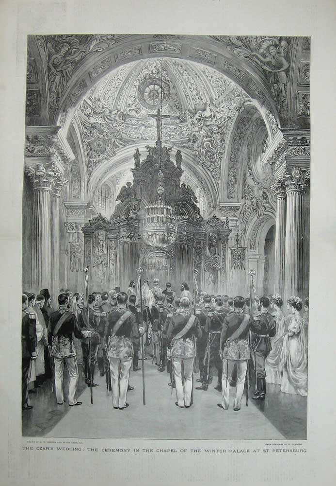 Antique Old Print Czar Wedding 1894Chapel Winter Palace Petersburg Russia 19th