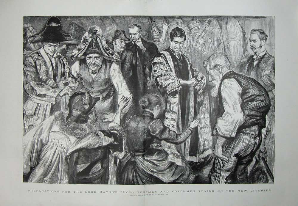 Old Antique Print 1894 Lord Mayor'S Show Footmen Coachmen Liveries Art 19th